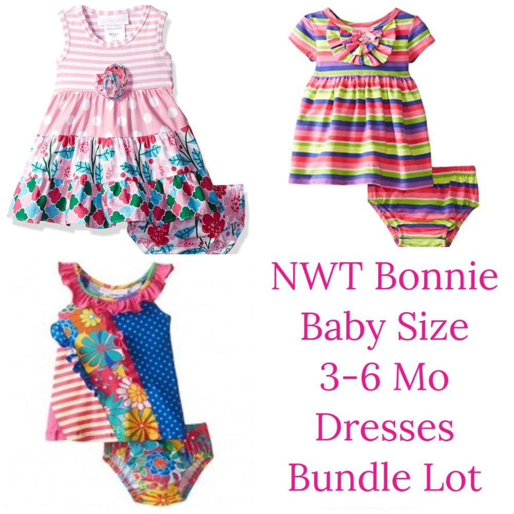 Bonnie Baby Girl Summer Knit Dress Sets Clothes Lot 3-6 Mo Casual Outfits